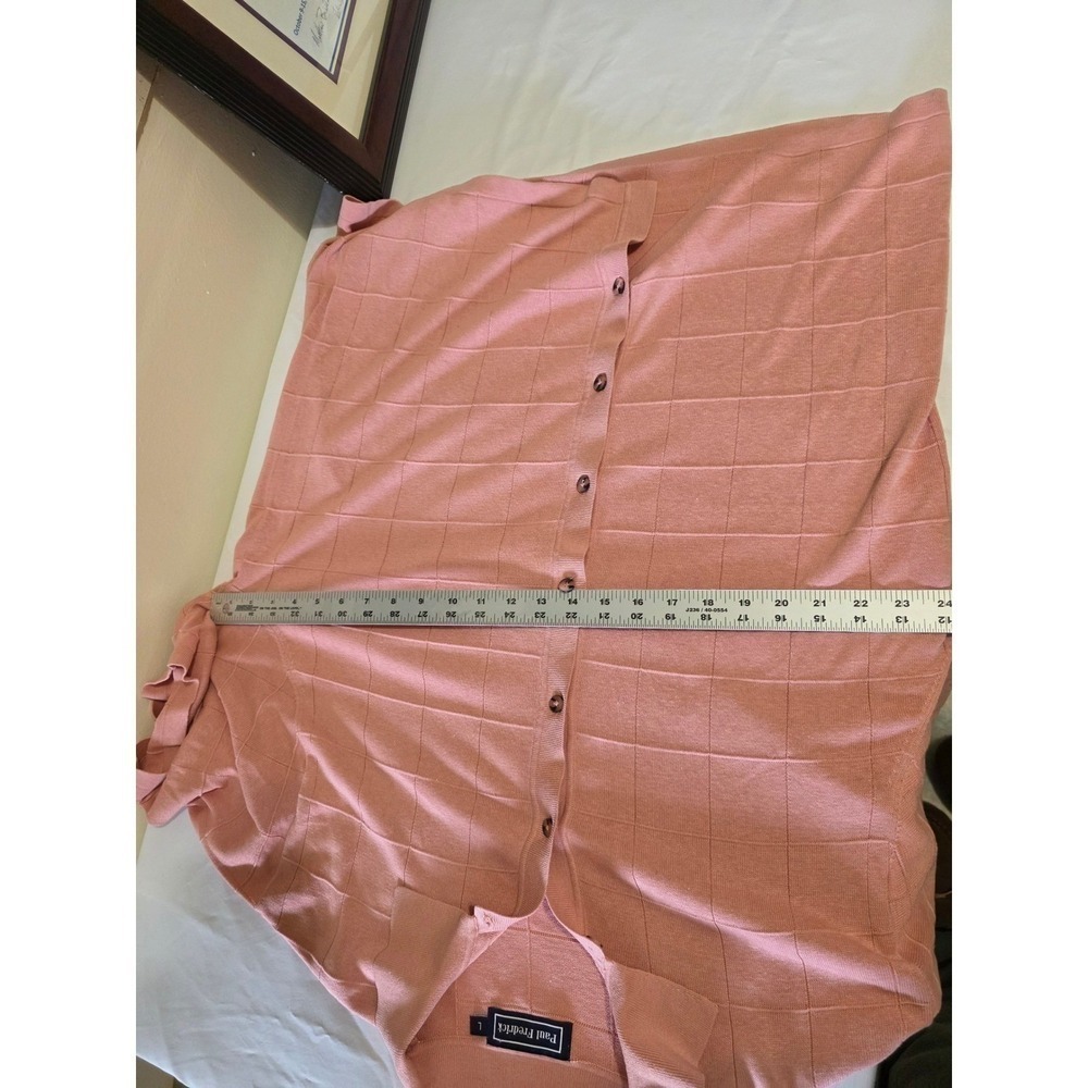Mens Casual Shirt ,Salmon Pink Grid Knit Button Front Shirt Short Sleeve, Large - Picture 6 of 6